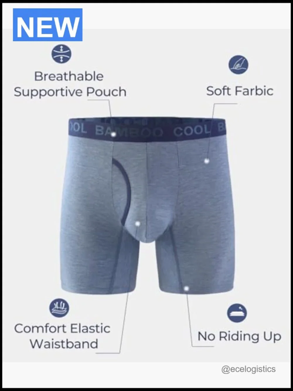Men's Soft Bamboo Boxer Briefs 4-Pack Moisture Wicking No Ride Up